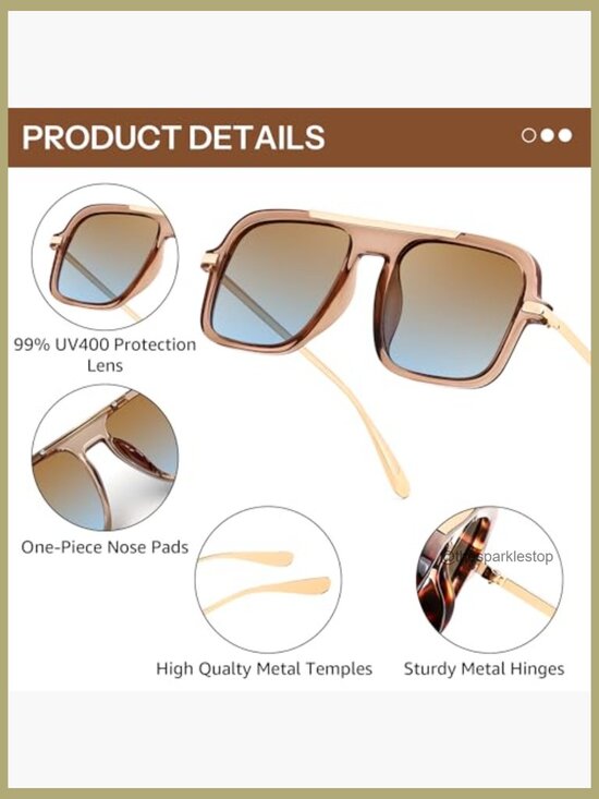 Retro Square Aviator Sunglasses, Polycarbonate Frame, UV Protection main image 6